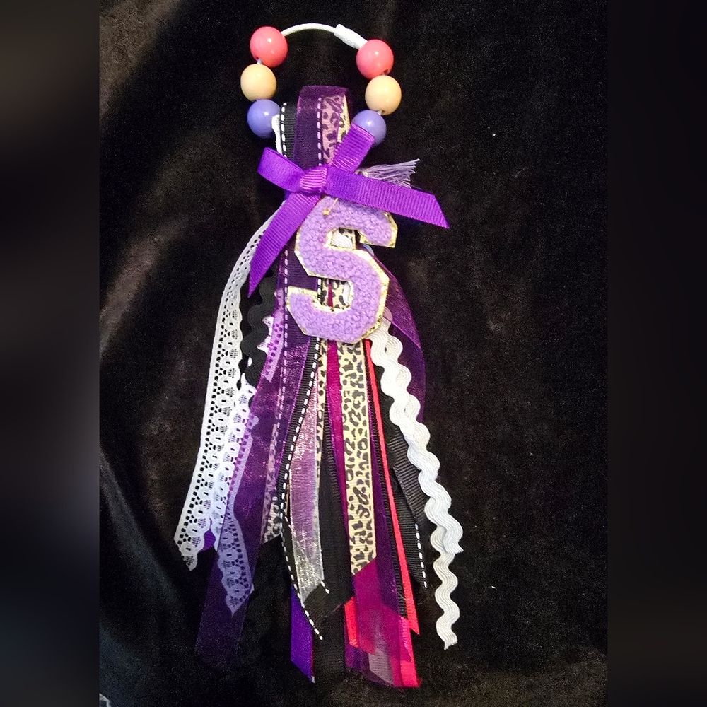 Boho Purple Ribbon Tassel Keyring with Beaded Loop